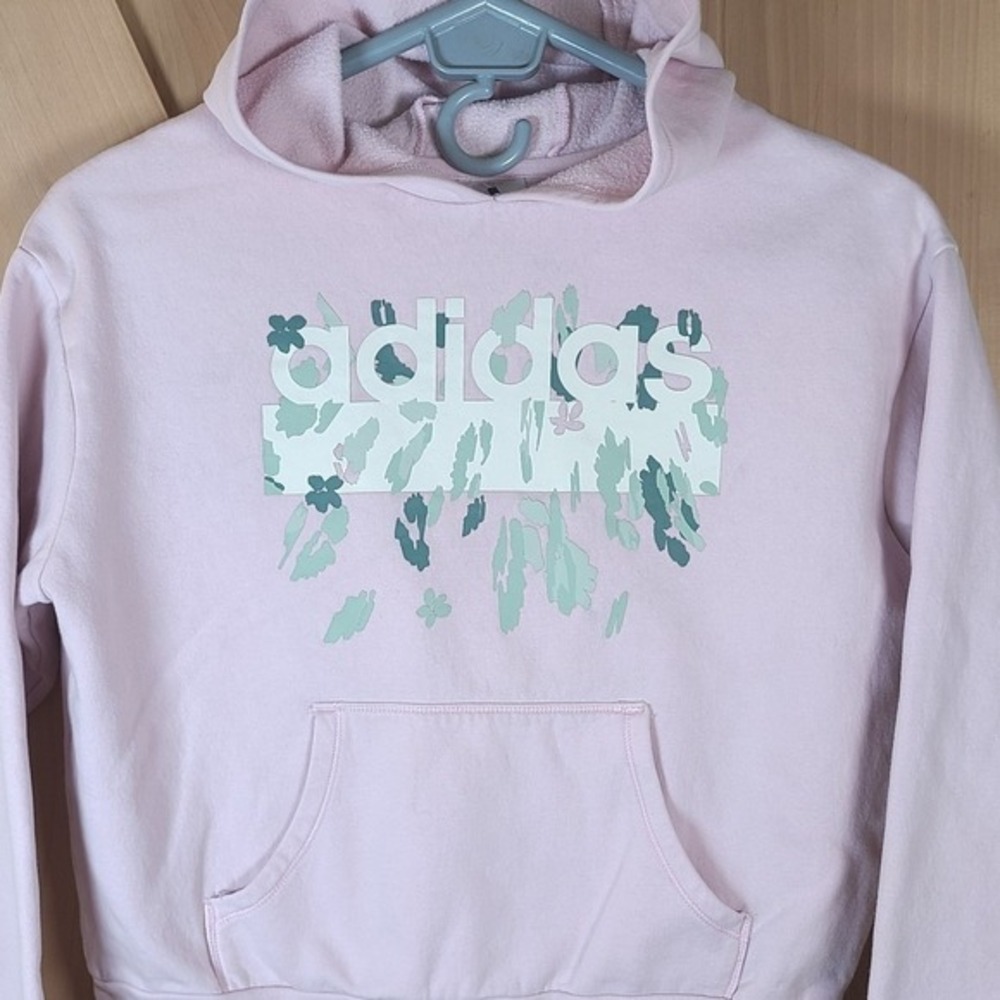 Adidas Girls Pullover Hoodie Sweatshirt Pink Floral Logo Athleisure‎ Casual